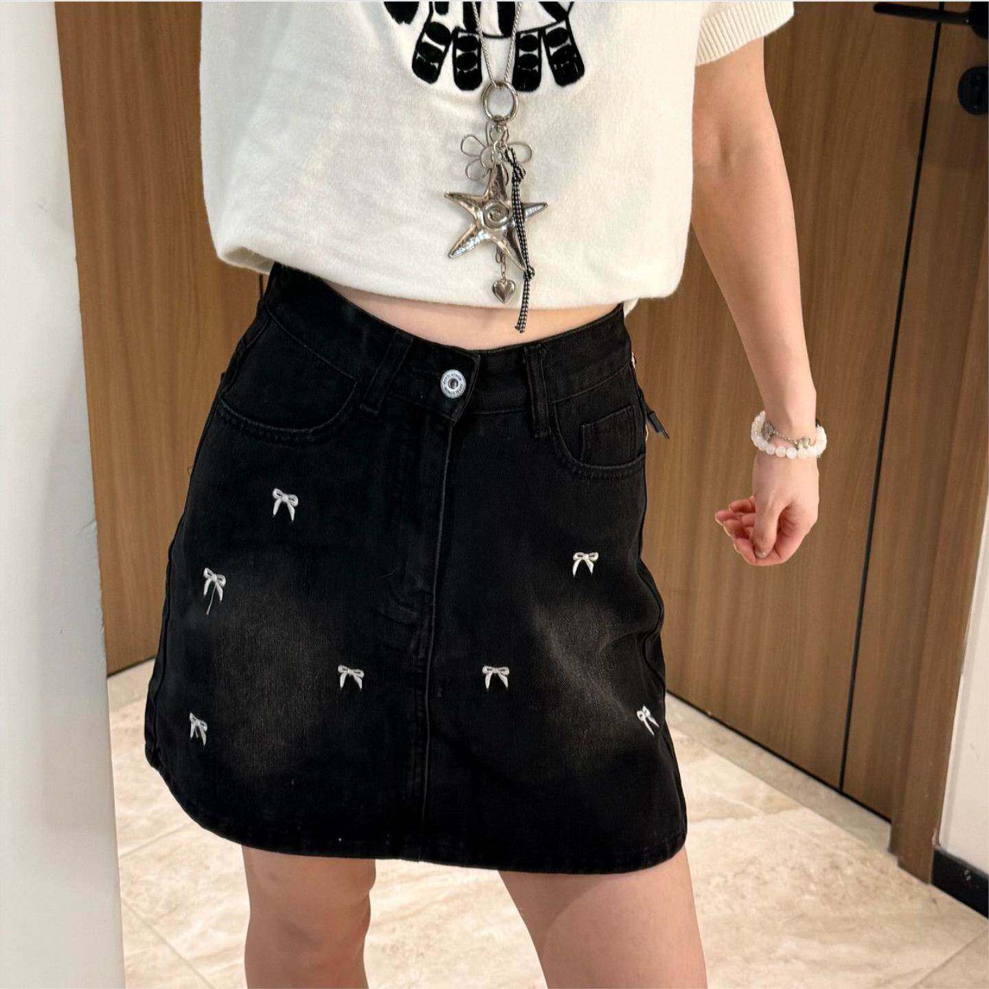 美式杏色多口袋工装七分牛仔裤女夏季宽松显瘦阔腿休闲百搭中裤子