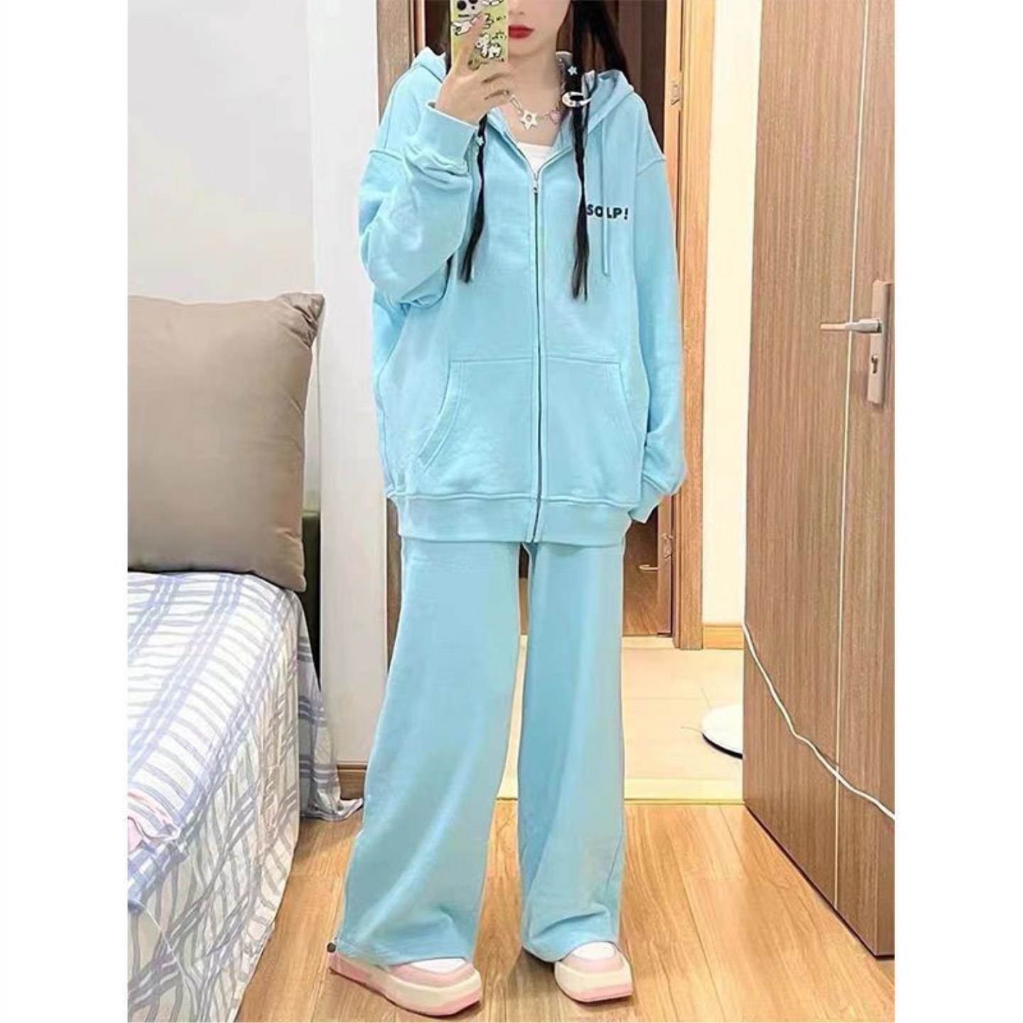 美式运动服连帽卫衣套装女秋季学生宽松时尚休闲两件套跑步
