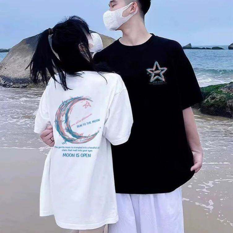 棉两件情侣装夏季短袖t恤潮牌新款一男一女学生韩版宽松上衣