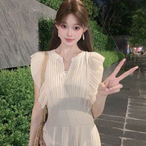 高级感巨好看的裙子女2026新款今年流行爆款小飞袖飘逸超仙连衣裙