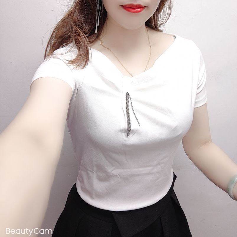 不规则t恤女短袖夏季韩版内搭打底衫V领修身上衣薄款体恤弹力小衫
