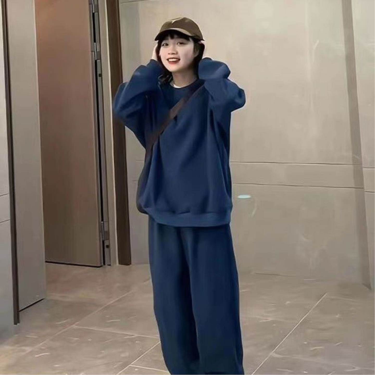 盐系减龄运动服套装女秋季学生韩版宽松时尚卫衣休闲两件套跑步