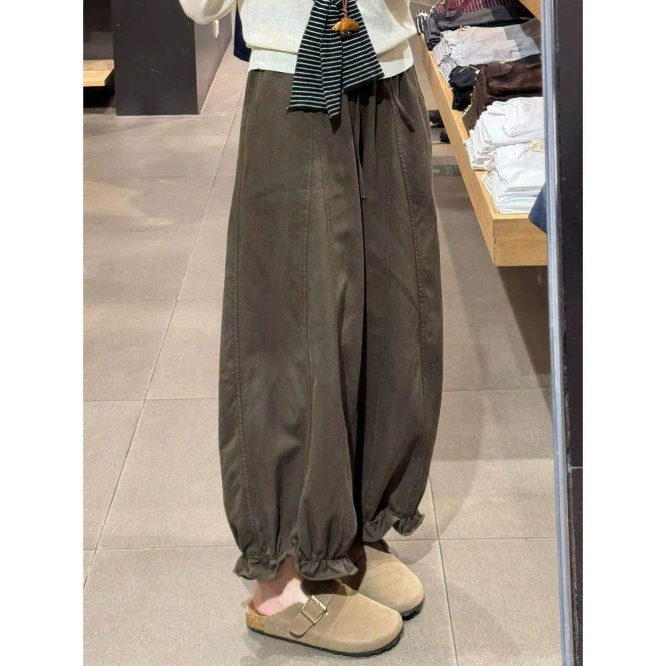 花苞裤女款2026新款大码胖mm显瘦裤子阔腿宽松灯笼裤小个子九分裤