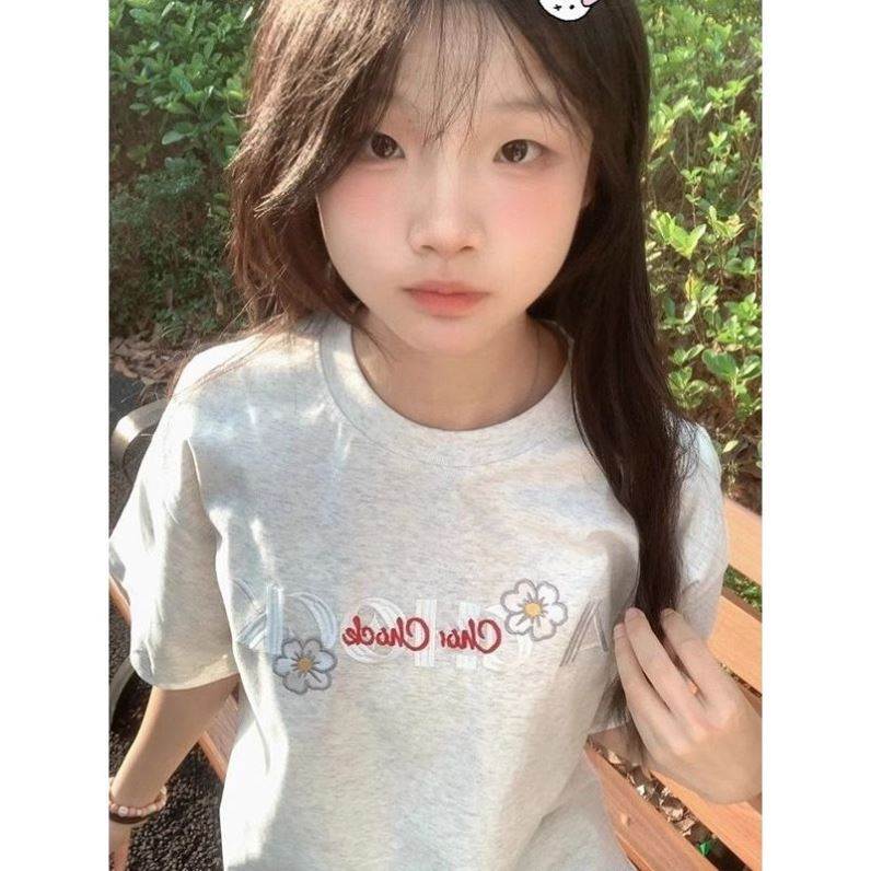 刺绣棉短袖恤男潮流宽松体恤夏季绣花透气女装套装