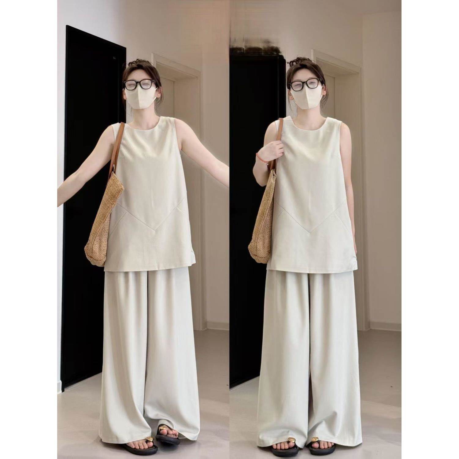 韩系少女休闲运动服套装夏季松弛感慵懒显瘦无袖背心阔腿裤两件套