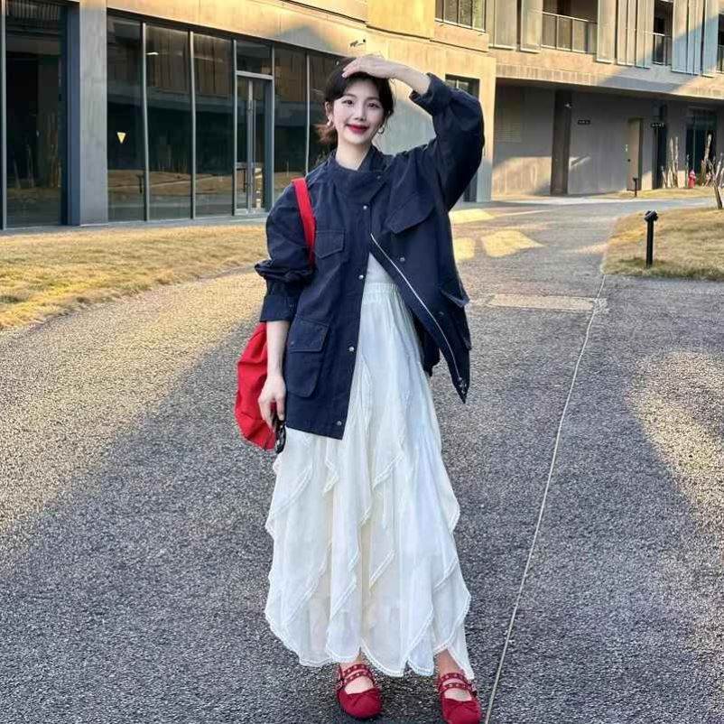 白色蛋糕裙女春夏新款高腰显瘦韩系温柔风多层蕾丝字蓬蓬长裙子