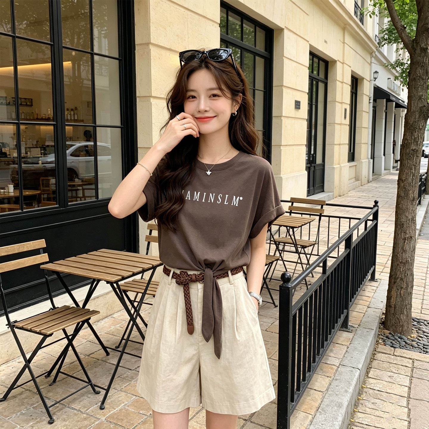 绑带t恤女短袖2026新款夏季韩版字母潮时尚洋气宽松收腰上衣短款