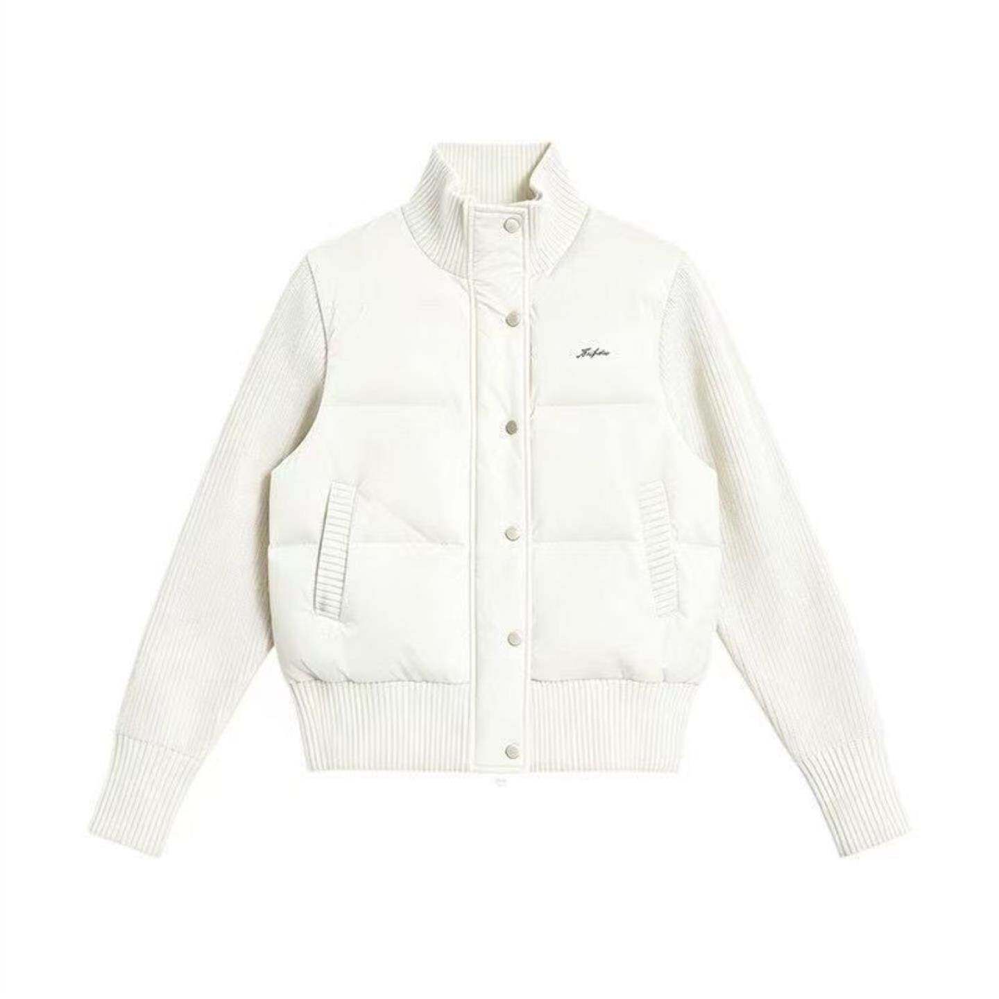 针织拼接棉服女韩版新款小个子学生修身显瘦保暖面包服秋冬外套