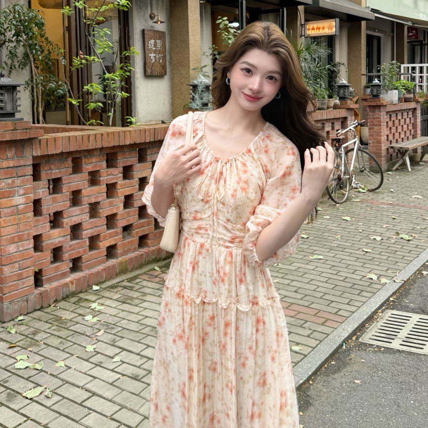 甜美超仙法式初恋温柔碎花连衣裙夏季新款收腰气质显瘦长裙裙子