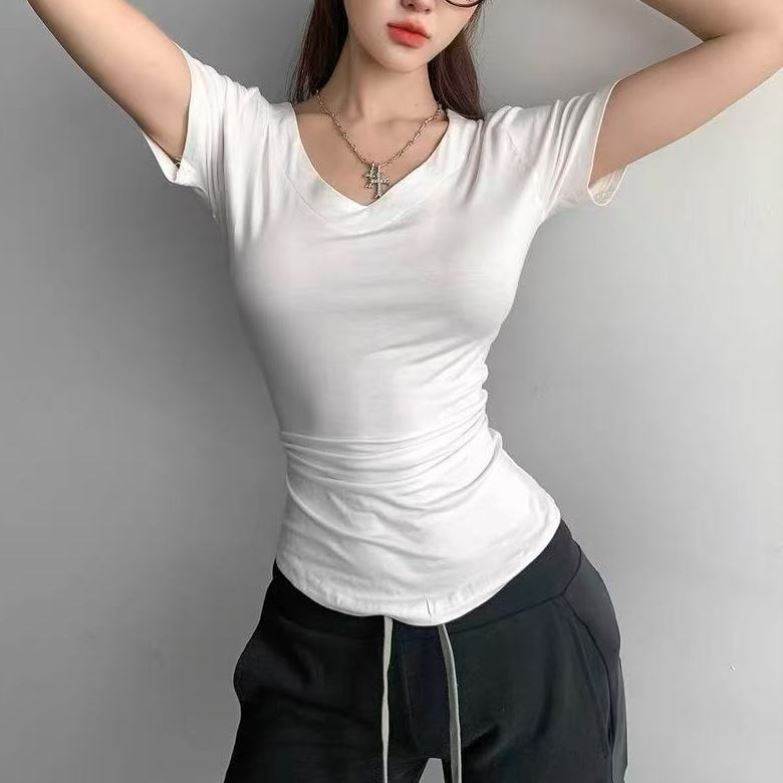 韩系设计感荡领露肩长袖T恤女装夏款修身显瘦不规则宽松慵懒上衣