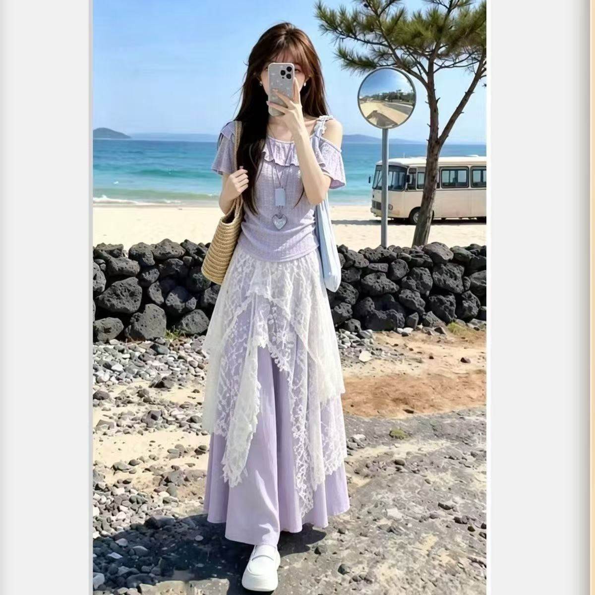 清新明媚上衣半身裙两件套穿搭连衣裙2026夏季时尚海边度假风长裙