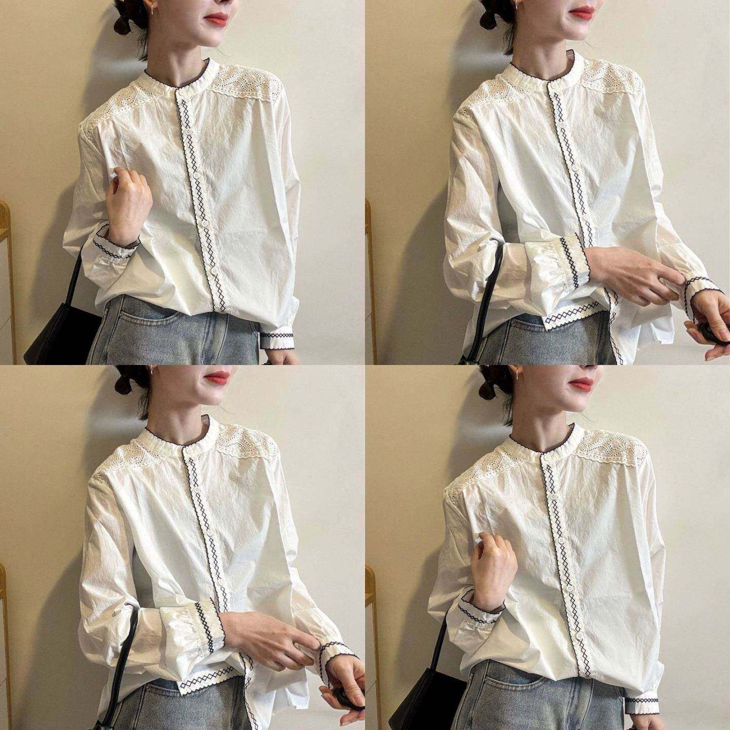 重工镂空钩花设计感小立领衬衣女2026春款新品欧货女装洋气小衫