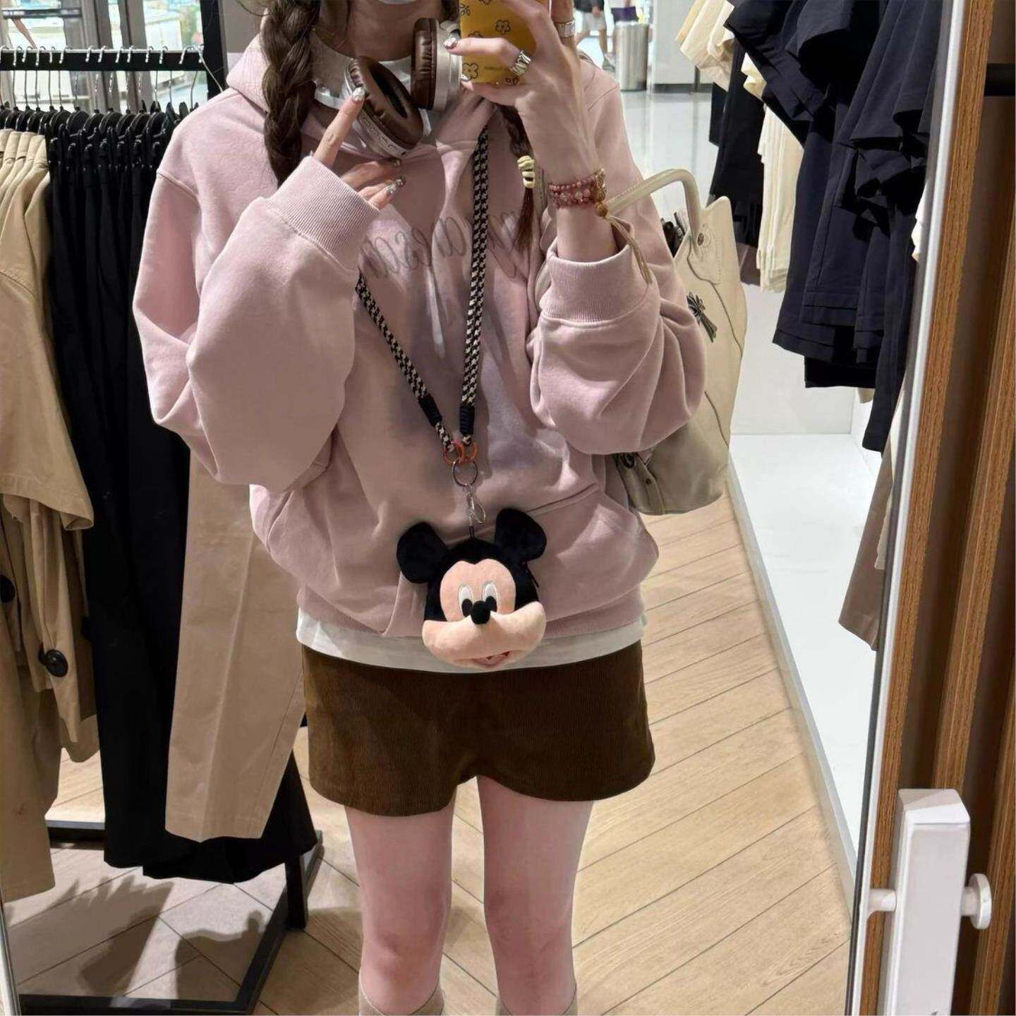 韩系少女粉色连帽卫衣女2025秋冬新款宽松百搭通勤帽衫上衣高级