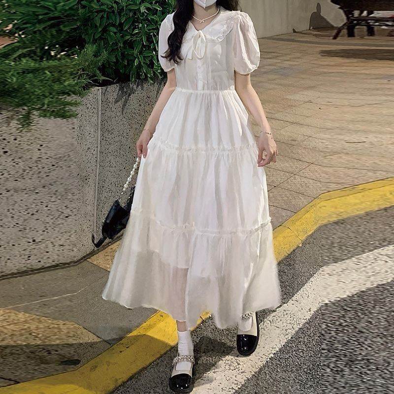 夏季少女连衣裙仙气超仙森系初中学生夏装高中女生夏季白色公主裙
