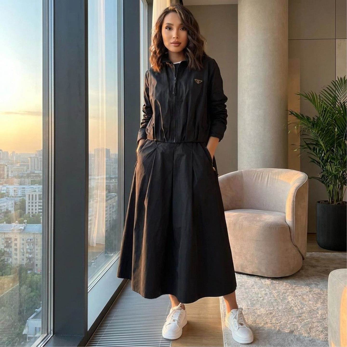 2026春季女装气质运动翻领外套长裙两件套小众套装清新精致