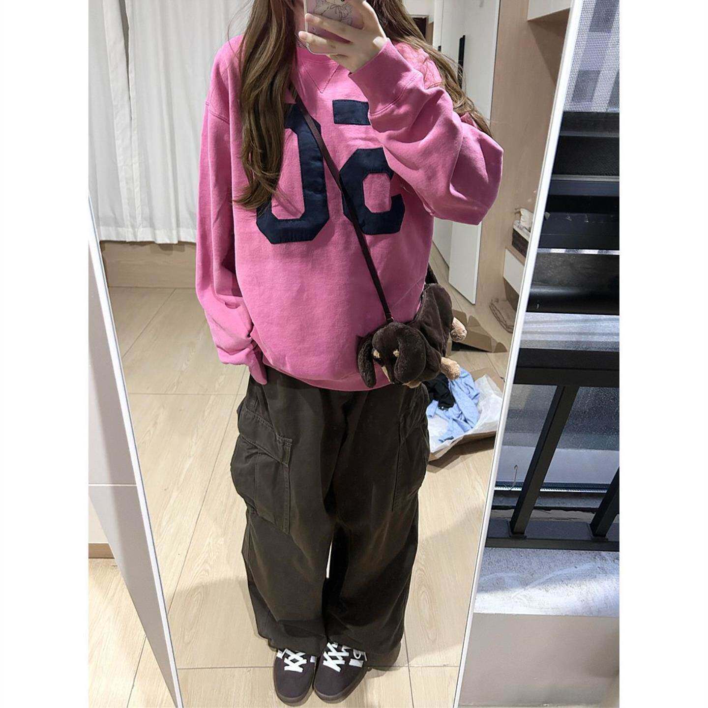 欧美风时尚数字圆领卫衣女秋冬季新款宽松加绒加厚百搭学生上衣