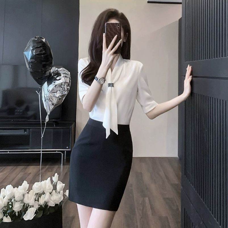 白色高档职业套装女2026新款春夏气质收腰显瘦垂感不透工作服套装