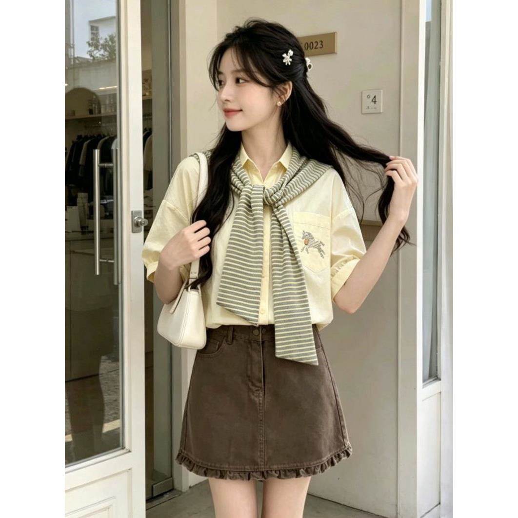小个子夏季宽松白色短袖衬衫女装2026新款小众减龄泡泡袖披肩上衣