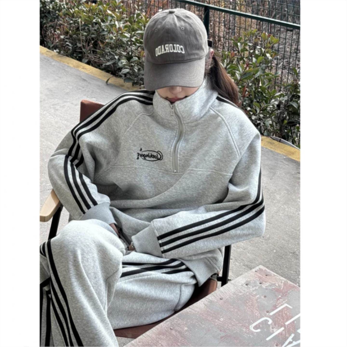 美式复古显瘦休闲运动服套装女春秋季学生宽松韩版时尚洋气两件套