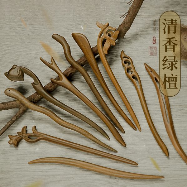 追师发簪木质高级感日常古风手工绿檀木簪中式简约盘发簪子侠客女