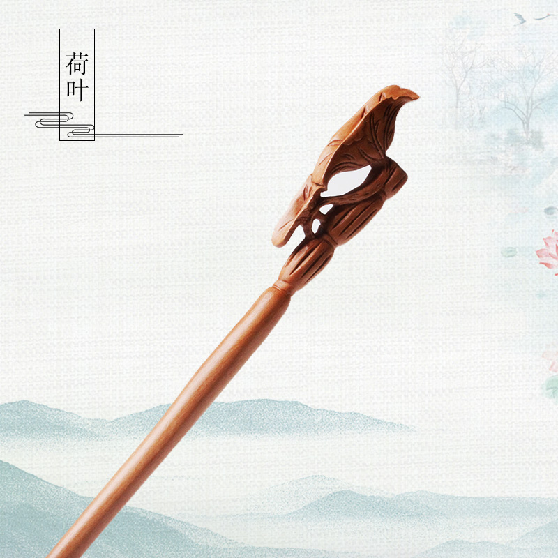 古风桃木发簪檀木发钗女日常简约现代丸子头盘Q发木簪百搭古代钗