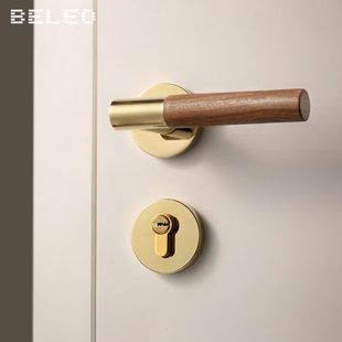木门锁家用门把手 贝雷欧胡桃木门锁卧室室内磁吸静音房门锁新中式