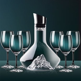 轻奢高档酒M具葡萄水晶玻璃酒壶欧 加厚冰山醒酒器红酒杯家用套装