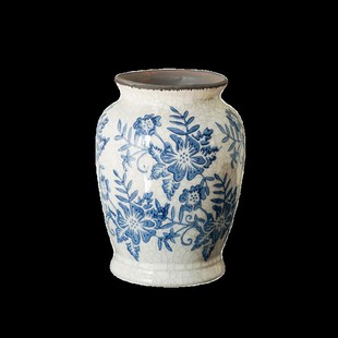 高级感复古青花q瓷陶瓷花瓶客厅仿古冰裂纹插花家居装 新中式 饰摆