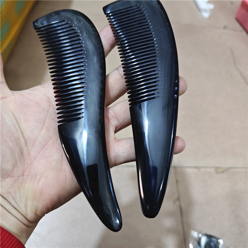 16-20厘米黑水牛角自然尾翘尾梳子女黄牛角O按摩梳防脱防静电家用