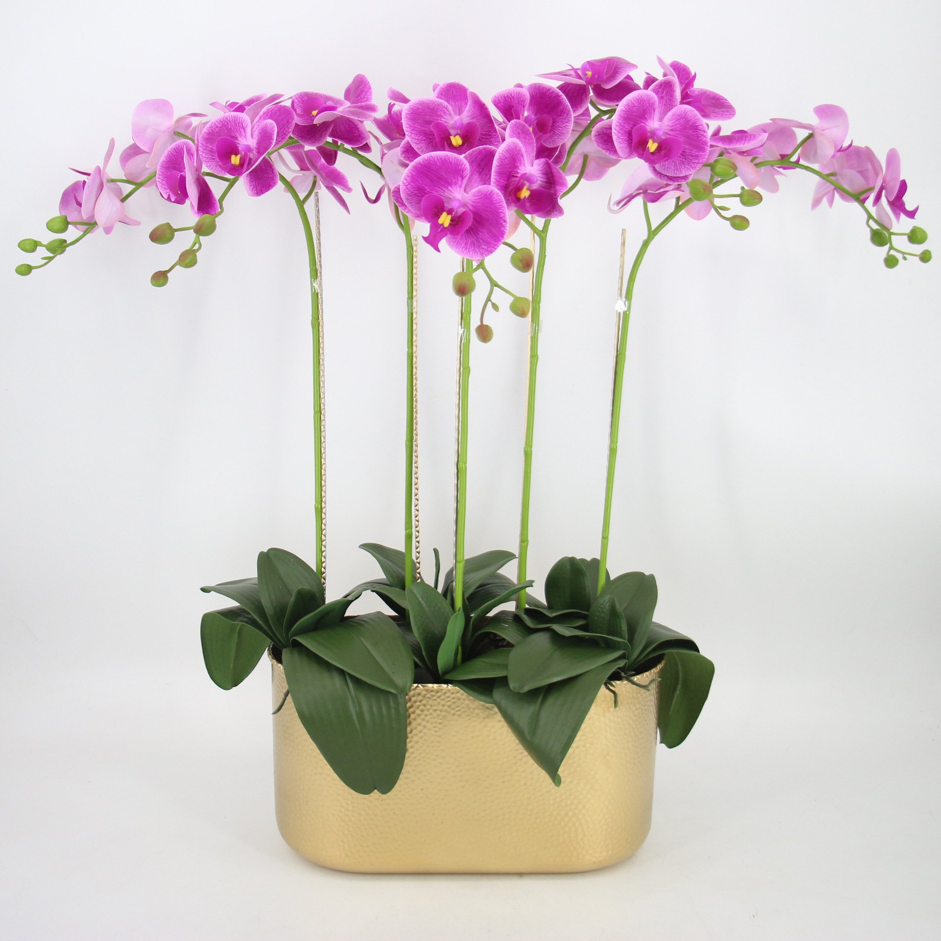 年宵蝴蝶兰花盆 铁艺金色插花器锤纹方形花桶家居铁艺花器