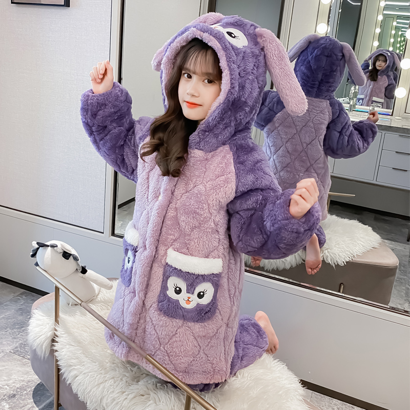 儿童睡衣女童冬季珊瑚绒加厚款三层夹G棉冬款加绒保暖法兰绒家居
