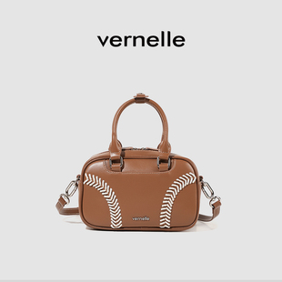 vernelle原创设计棒球波士可斜挎真皮女包小方包