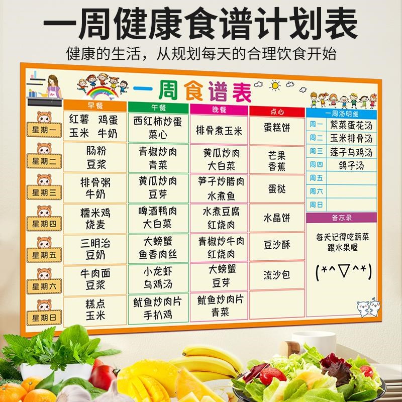 减肥自律神器宝宝辅食计划表一周食谱婴儿辅食儿童饮食记录表墙贴