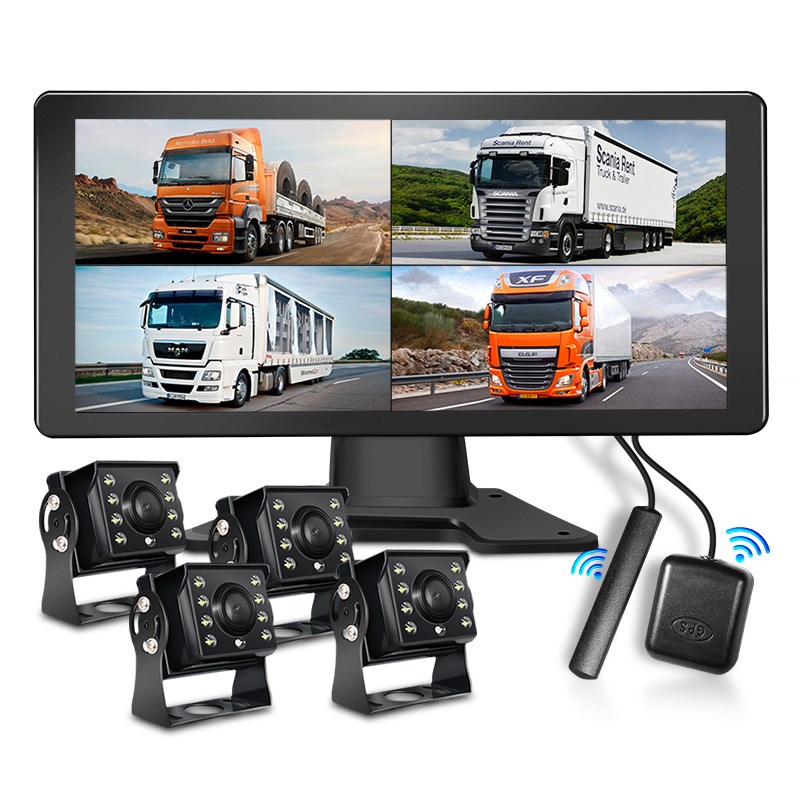 10寸4G远程监控一体机车载大车 SD卡4路货车行车记录仪 大巴监控