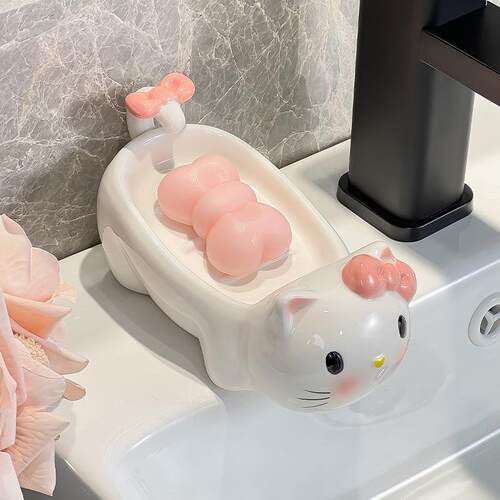 厂家直销猫咪肥皂碟轻奢陶瓷肥皂盒沥水香皂碟排水洗手台置物架