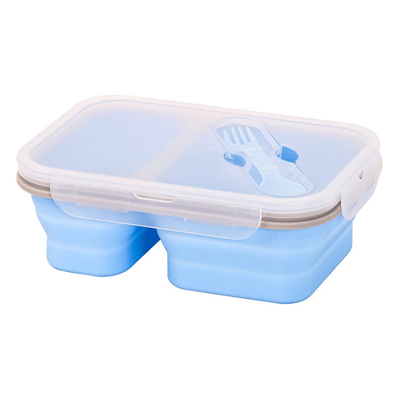 工厂升级双重密封圈二格硅胶饭盒便携餐盒微波炉便当盒分格保鲜盒