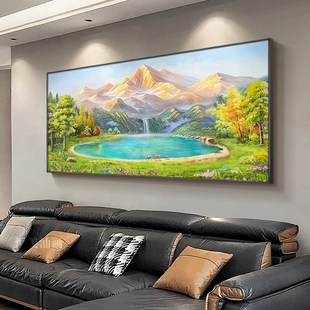 饰画金山风景油画沙发背景墙挂画轻奢高级感2025新款 聚宝盆客厅装