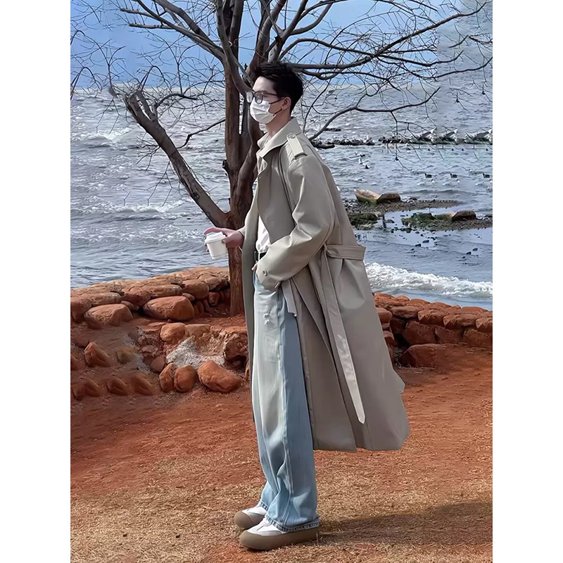 韩系双排扣风衣男秋季克苏鲁文职大衣中长款过膝那不勒斯西服外套