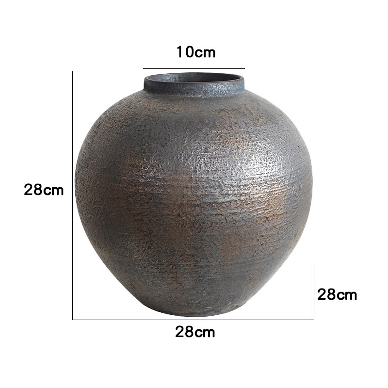 现代复古侘寂风中式禅意缸瓦粗陶罐子圆形大肚陶瓷花X器民宿装饰