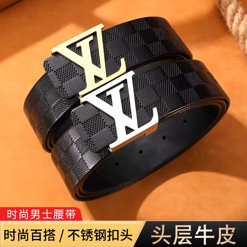 皮带男真皮内穿休闲款腰带男士正品中年人平滑扣头层牛皮高档裤带