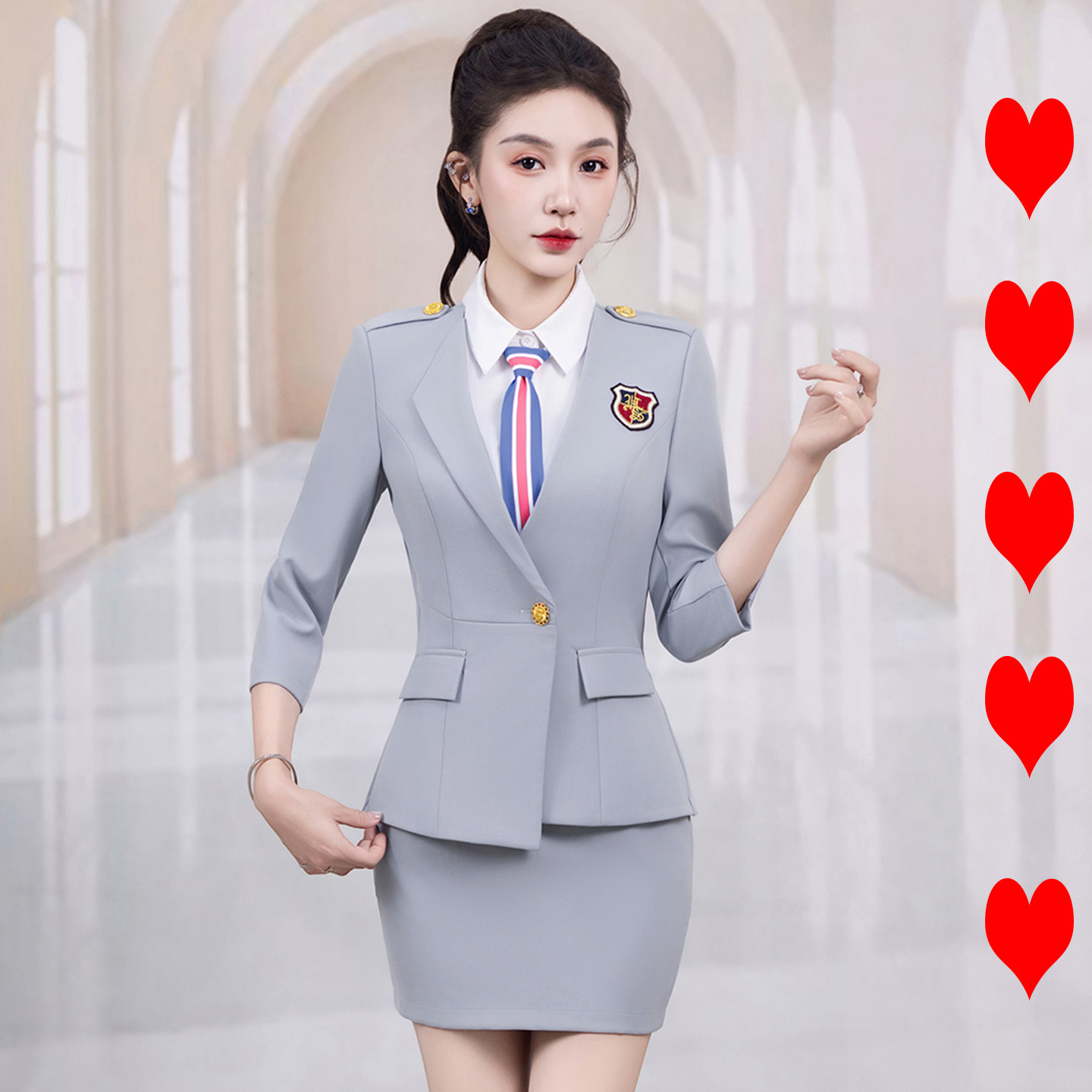 夜场公主服DJ制服空姐丝巾百褶裙套装裤长酒店KTV女服务员工作服