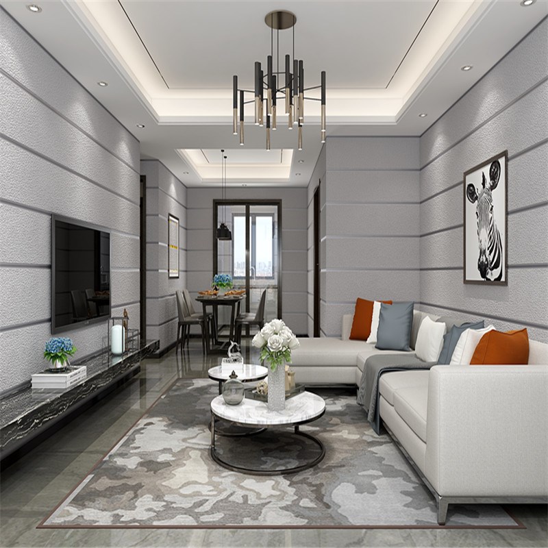 现代简约横条纹鹿皮绒壁纸无纺布客厅3Gd影视墙纸卧室电视背景墙