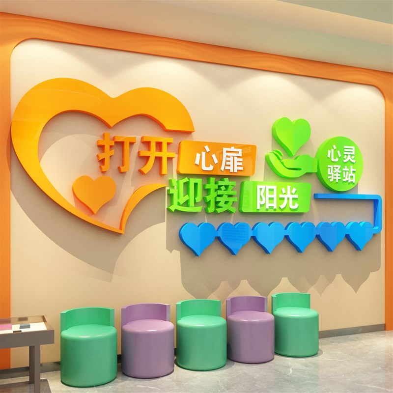 心理咨询室布置心灵驿站辅导室文化心理角幼儿园墙面装饰挂图贴纸