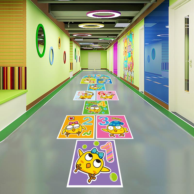 数字跳房子格子墙贴纸幼儿园布置卡通儿童节地面地贴游戏环创材料