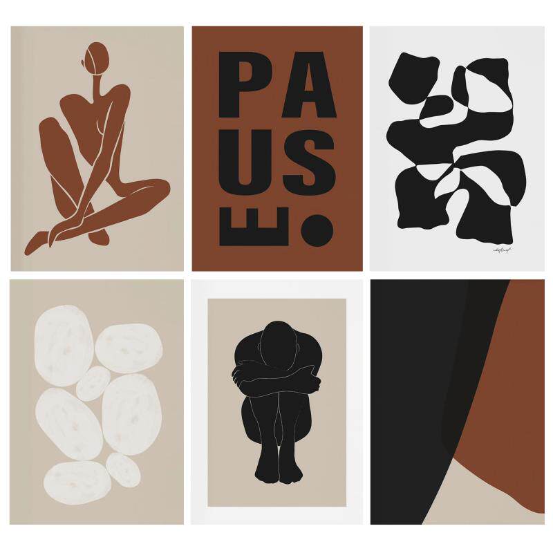 北欧莫兰迪抽象几何色块马蒂斯人物组合装饰画背景墙画画芯贴画