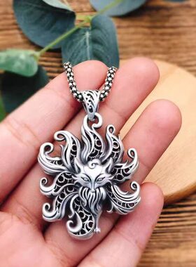 复古项坠银饰原创设计银毛衣时尚个性吊坠民族风长款项链九尾狐藏