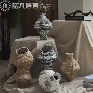 陶瓷插干花花盆家居 侘寂风摆件粗陶复古花瓶民宿酒店陶罐新中式