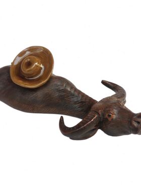 石湾公仔陶瓷七十年代手工动物辘毛水牛桌面餐厅茶宠家居装饰摆件