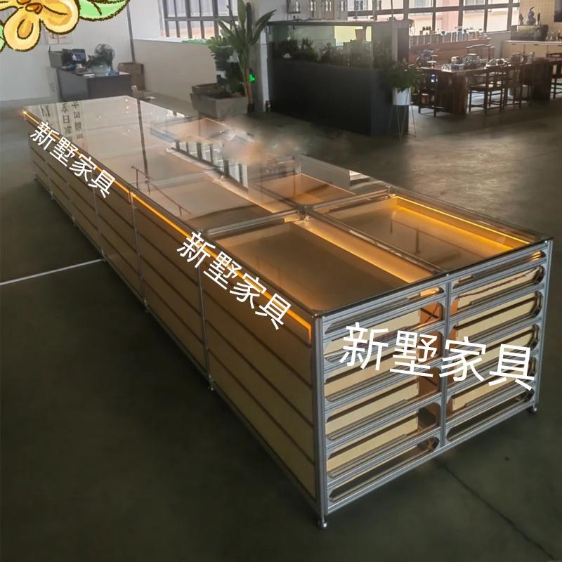 简约海洋板中岛流k水台铝合金型材玻璃斗柜陈列展示柜置物架咖啡