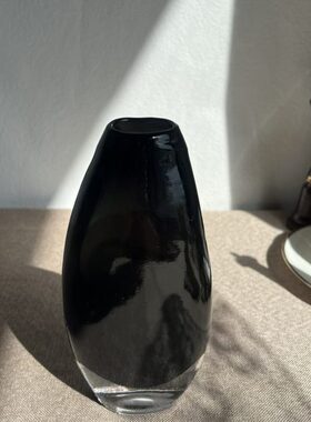 黑色原色琉璃花瓶摆件花瓶复古人工黑色手中古作